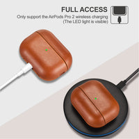 2 x RAW Customer Returns Leather Case for AirPods Pro 2 2022, ICARERFAMILY Premium Genuine Leather Shockproof Protective Case for Apple AirPods Pro 2 Headphone Case LED Visible Support Wireless Charger Brown - RRP €44.28