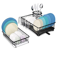 1 x Brand New TONLEA Dish Drainer Rack, Stainless Steel Dish Racks for Kitchen Counter, Space Saving Dish Drainer, Hanging Fruit Basket with Tray, Black 1 Large 1 Small  - RRP €20.4