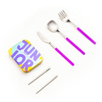 3 x Brand New Outlery Junior Set Portable and reusable stainless steel cutlery set for children school children incl. travel case - 10.01 x 7.49 x 2.9 cm - purple - RRP €83.97