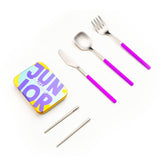 1 x Brand New Outlery Junior Set Portable and reusable stainless steel cutlery set for children school children incl. travel case - 10.01 x 7.49 x 2.9 cm - purple - RRP €27.95