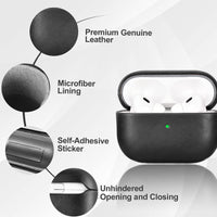 1 x RAW Customer Returns Leather Case for AirPods Pro 2 2022, ICARERFAMILY Premium Genuine Leather Shockproof Protective Case for AirPods Pro 2 Headphones Charging Case with Hole LED Visible Support Wireless Charger-Black - RRP €25.2