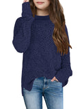 1 x Brand New YBENLOVER Children s Girls Fleece Knitted Jumper Fuzzy Pullover Warm Winter Tops Sweater Dark Blue, 120 5-6 Years  - RRP €25.32