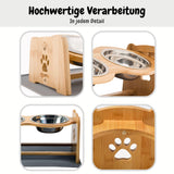 1 x RAW Customer Returns Premium height-adjustable dog bowl or cat bowl I ideal food bowl for dogs and cats I bowls with feeding station made of bamboo bowl pad available 350 ml bowls, stainless steel food bar mat  - RRP €26.21