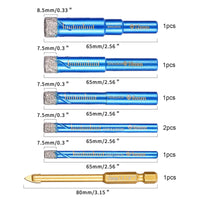 1 x RAW Customer Returns HPMAISON tile drill glass drill diamond drill, 6 pieces tile drill diamond drill set 5, 6, 6, 8, 10, 12mm for ceramic, granite, glass, porcelain, tiles, porcelain stoneware and 1 piece glass drill 6mm - RRP €20.16