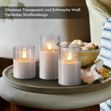 1 x RAW Customer Returns Rhytsing 3 white LED candles in a glass with timer function, ribbed glass flameless candles with remote control and batteries included, H 10 12.5 15cm - RRP €24.99