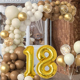 7 x Brand New 18th Birthday Decoration, Boy or Girl, Decoration for 18 Year Old Girls, Sand-White-Brown-Gold Garland with Happy Birthday Banner and Star-Shaped Balloons. - RRP €102.13