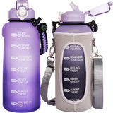 1 x Brand New Seekua 2L Sports Drinking Bottle with Straw Time Marker 2 Liter Large Motivational Water Bottle with Time BPA Free Motivational Sports Bottle for Fitness Gym Light Purple Dark Pink  - RRP €20.4