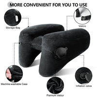 1 x RAW Customer Returns Sunany Neck Pillow Inflatable Travel Pillow Comfortably Supports Head, Neck and Chin, Airplane Pillow with Soft Velor Cover, Hat, Portable Drawstring Black  - RRP €28.99