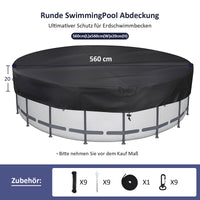 1 x RAW Customer Returns Aipwerer round pool cover for 556 cm pools 510-556cm , round pool tarpaulin winter 600D Oxford, UV-resistant, pool covers with drawstring and ground nails for swimming pools 560x20cm  - RRP €81.62