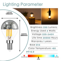 1 x RAW Customer Returns Century Light P45 Dimmable Edison LED Lamp 4W, Silver Head Mirror Lamp LED Light Bulb, 40 Watt Equivalent, E14 Candelabra Base, Retro Warm White 2700K, Vintage Mirrored Light Bulb, 6 Pack - RRP €26.99