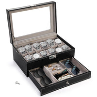 1 x RAW Customer Returns Tebery 12 Slot Watch Box Case lockable with glass lid, 2 layers watch holder organizer display with 1 drawer for rings and bracelets, gift for boyfriend Father s Day birthday gifts - RRP €28.42