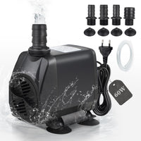 1 x RAW Customer Returns EXLECO Aquarium Pump Submersible Pumps Feed Pump 3500L H 60W Water Pump Fountain Pump Eco Filter Pump Ultra Quiet Fountain Pump with 2M Cable 4 Nozzle Hose Plug for Aquarium Fountain Rockery - RRP €36.2