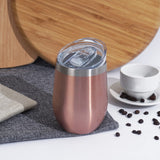 1 x RAW Customer Returns Joymaking Pack of 2 Stainless Steel Wine Cups, Stemless Wine Cups with Lid, Double-Walled Unbreakable Travel Cups for Milk, Coffee, Wine, Beer, Champagne, Cocktails, Rose Gold - RRP €18.59