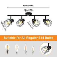 1 x RAW Customer Returns CELAVY LED ceiling spotlight 4 bulbs - vintage ceiling light spot, ceiling lamp spotlight E14, retro lamp ceiling living room bedroom hallway kitchen, spot light spot bar without bulb, black - RRP €49.99