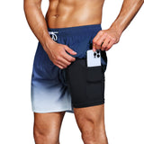 1 x RAW Customer Returns HMIYA Men s Swimming Trunks 2 in 1 Swimming Shorts Quick-Drying Short Board Shorts with Compression and Zip Pockets Gradient Navy Blue 4XL  - RRP €29.23