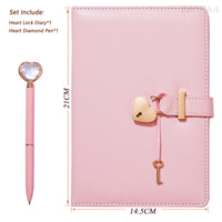 1 x RAW Customer Returns Heart-shaped lock diary with key and heart diamond pen, PU leather cover, A5, diary, secret notebook, gift for women and girls pink  - RRP €17.14