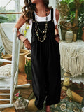 1 x RAW Customer Returns SotRong Dungarees Women s Wide Leg Flare Jumpsuit with Pocket Loose Fit Baggy Playsuits Summer Boho Romper Sleeveless Strap Overalls Casual Adjustable Bib Pants Black 2XL - RRP €25.36