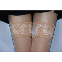 1 x Brand New GOCBOBO Non-Slip Silicone Lace High Stockings for Women 8 Den Oily Transparent Overknee High Stockings Beige - RRP €21.6