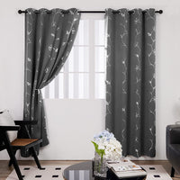 1 x RAW Customer Returns Deconovo curtains cold protection noise protection with cold protection curtain panel blackout curtains for living room, 260 x 140 cm height x width , flowers dark grey, set of 2 - RRP €39.49