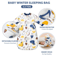 1 x RAW Customer Returns MIKAFEN Winter long-sleeved baby sleeping bag 3.5Tog, 100 organic cotton sleeping bag M height 65-80cm, Baby dinosaurs - RRP €29.56