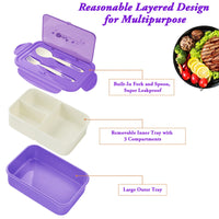 1 x RAW Customer Returns BIBURY Lunch Box, Bento Box, Lunch Box with 3 Compartments and Cutlery, Leak-Proof Lunch Box Fridge Dishwasher Safe Microwave Safe, Lunch Boxes for School Work Picnic Travel Purple  - RRP €12.1