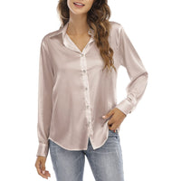 1 x RAW Customer Returns Zahala Battery Women s Blouse Elegant V-Neck Long Sleeve Casual Work Button Up Blouse Long Sleeve Pink,L  - RRP €9.98