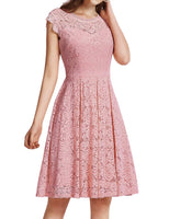 1 x RAW Customer Returns Meetjen Women s Formal Cocktail Dress Elegant Evening Dress Wedding Dress Knee Length Bridesmaid Midi Lace Dresses Pink Blush 2XL - RRP €41.94