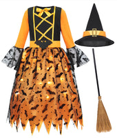 1 x RAW Customer Returns Geplaimir Witch Costume Children s Witch Costume Girls Carnival Wizard Costume with Light Witch Dress with Witch Hat Witch Broom Luminous Witcher Costume Outfit Set for Carnival Halloween G074S - RRP €29.99