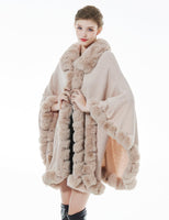 1 x RAW Customer Returns BEAUTELICATE Faux Fur Poncho Cape Knit Women Winter Faux Fur Scarf Stole Cape Cardigan Warm with Collar for Wedding Ceremony Festive Nude Pink, One Size  - RRP €59.99