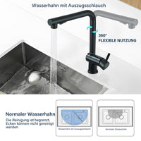 1 x RAW Customer Returns Kitchen faucet black matt high pressure sink faucet kitchen faucet with shower extendable 360 swivel two jet types water jet types Rozin kitchen mixer tap - RRP €52.0