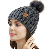 4 x Brand New REDESS Women Winter Pompom Beanie Hat Fleece Lined Warm Hats, Thick Casual Snow Knit Hat for Ladies - RRP €79.96