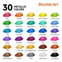 1 x RAW Customer Returns Shuttle Art Metallic Acrylic Paint Set, 30 Colorful Metallic Acrylic Paints in Bottles 60 ml , 10 Brushes, 1 Palette, for Children, Adults, Artists and Beginners on Canvas, Wood Suitable for Painting - RRP €39.99