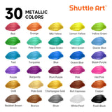 1 x RAW Customer Returns Shuttle Art Metallic Acrylic Paint Set, 30 Colorful Metallic Acrylic Paints in Bottles 60 ml , 10 Brushes, 1 Palette, for Children, Adults, Artists and Beginners on Canvas, Wood Suitable for Painting - RRP €39.99