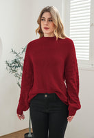 1 x Brand New Sovoyontee Women s 2024 Fall Oversized Round Neck Long Puff Sleeve Chunky Knit Pullover Sweater Tops, Ruby Red, Small - RRP €45.11