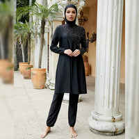 1 x RAW Customer Returns IMEKIS Women s Muslim Swimwear 3-Piece Headscarf Modest Swimsuit Islamic Burkini Swimsuit Long Sleeve Swim Top with Pants Hijab Full Body Swimsuit Black 6 M - RRP €47.84