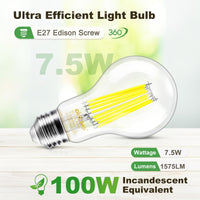 1 x RAW Customer Returns DiCUNO Edison LED lamp E27, classic ultra-efficient bulb, A label, 7.5W, replacement for 100W light bulb, neutral white 4000K, 1575lm, 360 , clear, energy efficiency class A, A60 LED bulb, pack of 2 - RRP €19.86