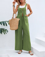 1 x RAW Customer Returns SotRong Women s Pocket Wide Leg Jumpsuit, Summer Boho Sleeveless Strap Jumpsuit, Green, XXL - RRP €25.12