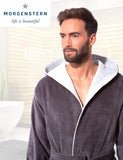 1 x RAW Customer Returns Morgenstern bathrobe for men made of cotton with hood in anthracite light grey men s bathrobe ankle length sauna coat velour size M - RRP €60.46