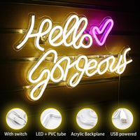 1 x RAW Customer Returns Hello Gorgeous Neon Sign for Wall Decoration, Warm White Neon Light for Bedroom, Neon Light Lettering with USB Powered for Beauty Room, Wedding, Home Decor, Birthday Party, Gift for Girls - RRP €31.87