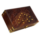 1 x RAW Customer Returns Ajuny Handmade Wooden Jewelry Box with Brass Inlay Hand Carved Multipurpose Keepsake Storage Travel Organizer Vintage Decorative Chest Jewelry Holder Gift 8x5 inches - RRP €19.99