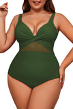 1 x RAW Customer Returns Plus Size Swimsuit,Women s Plus Size Swimsuit One Piece Swimwear with V-Neck for Women Wrapped Mesh Swimsuit with Tummy Control and Adjustable Spaghetti Straps Green,XXL - RRP €24.79