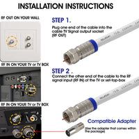 1 x RAW Customer Returns RG6 TV cable 10m RELIAGINT, waterproof copper F connector with F81 extension plug, 3GHz high-speed HD video for STB satellite cable antenna coaxial cable 10 m, white  - RRP €18.68