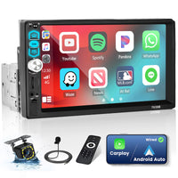 1 x RAW Customer Returns Car Radio 1Din Apple CarPlay Android Auto with 7 Inch Screen Radio Car Touch Display with Bluetooth Mirror Link FM USB AUX Rear View Camera Microphone Remote Control - RRP €80.81