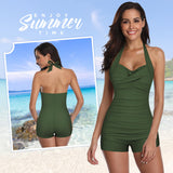 1 x RAW Customer Returns Durio Women s One Piece Swimsuit Tummy Control Swimwear Swimsuit Beachwear Monokinis Halterneck Push up Plus Size Army Green 44-46 Tag Size 2XL  - RRP €36.29