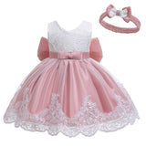 1 x RAW Customer Returns LZH Baby Girls Lace Dress Bowknot Flower Dresses Wedding Competition Christening Tutu Dress - RRP €27.99