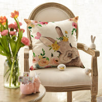 1 x Brand New Artoid Mode Easter Bunny Cushion Cover Floral Pattern 45x45cm Spring Seasonal Sofa Living Room Decoration - RRP €22.8