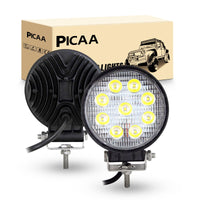 1 x RAW Customer Returns PICAA LED work light 2X 4.1 inch 27W round work light tractor 12V 24V spotlight waterproof work light LED auxiliary headlights for excavators tractors tugs ATV trucks offroad 4X4 - RRP €19.99