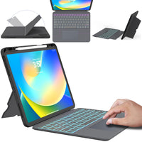 1 x RAW Customer Returns ROOFEI Keyboard Case for iPad Pro 12.9 inch 6 5 4 3 Generation - 2022 2021 2020 2018 - Detachable Keyboard with Touchpad 7 Color Lighting Kickstand - German QWERTZ Layout Keyboard - RRP €79.99