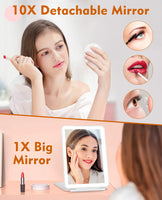 1 x RAW Customer Returns FUNTOUCH Rechargeable Cosmetic Mirror with 10x Magnification, 2000mAh Rechargeable Travel Mirror with Lighting, 3 Color Lights Makeup Mirror, Ultra Slim Portable Make up Mirror - RRP €27.99