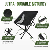 1 x RAW Customer Returns Saimly Upgrade Swivel Camping Chair - Small Portable Collapsible Folding Chair for Adults, Setup in 8 Seconds, Lightweight Outdoor Backpack Chair for Camping, Travel, Support 300 LBS - RRP €71.02